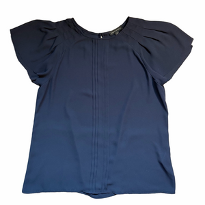 Banana Republic Dark Navy Blue Flutter Sleeve Pleated Blouse